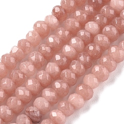 染め天然マレーシアジェイド翡翠ロンデルビーズ連売り  多面カット  ライトコーラル  4x2~3mm  穴：1mm  約110~115個/連  14インチ&nbsp;X-G-E316-2x4mm-42