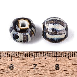 ヴィンテージの磁器製波型ビーズ  ファンシーアンティーク施釉磁器  ラウンド  マリンブルー  10~12mm  穴：2~2.5mm&nbsp;PORC-N013-11B