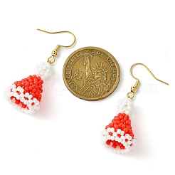 Christmas Hat Glass Seed Braided Dangle Earrings&nbsp;EJEW-MZ00234