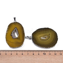 天然石瑪瑙ビッグサイズペンダントトップ  楕円形のチャーム  染め＆加熱  プラチナメッキ真鍮パーツ  ゴールデンロッド  50~62x33~43x5~7mm  穴：7.5x4.5mm&nbsp;KK-F868-29P-04