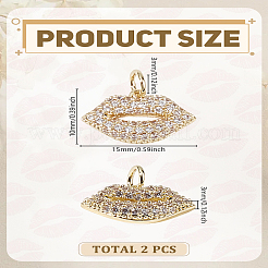 2Pcs Brass Micro Pave Grade AAA Cubic Zirconia Charms&nbsp;ZIRC-LP0001-22