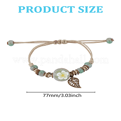 1Pc Adjustable Handmade Flat Round with Flower Porcelain Braided Bead Bracelets&nbsp;BJEW-LP0003-24