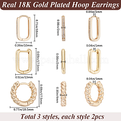 6Pcs 3 Styles Brass Hoop Earrings&nbsp;EJEW-BBC0001-30