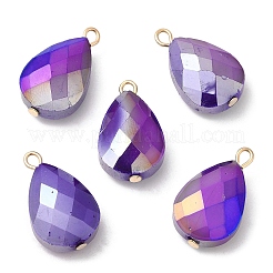 ジェイド風ガラスチャーム  金色の真鍮ループ付き  多面カット  ティアドロップチャーム  暗紫色  22~23x13x7.5~9mm  穴：1.5~2mm&nbsp;KK-Q777-02G-04