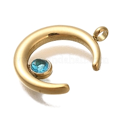 Ion Plating(IP) 304 Stainless Steel Aquamarine Rhinestone Pendants&nbsp;STAS-P371-054G