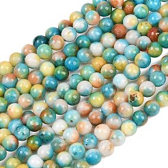 翡翠ビーズ連売り  天然な白翡翠  染め  ラウンド  カラフル  6mm  穴：1mm  約69個/連  15.7インチ&nbsp;G-D264-6mm-XH14