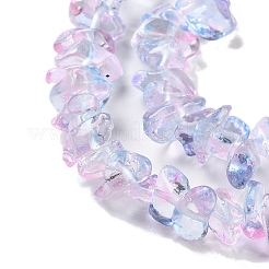 スプレープリント透明ガラスビーズ連売り  天然石風  チップ  ラベンダー  1~7x4~14x3~7.5mm  穴：0.4mm  31.50''~31.69''（80~80.5センチメートル）&nbsp;X-GLAA-P060-01A-16