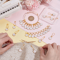 12 個のフラットラウンド番号付き DIY 編み物ツールセット  合金エナメルカウンターチェーン、ペンダントステッチマーカー、バングルを含む  ホワイト  138mm&nbsp;HJEW-NB00071-02