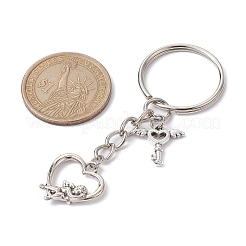 バレンタインデーのハート合金ペンダントキーホルダー  鉄のスプリットキーリング付き  天使と妖精  7.3cm&nbsp;KEYC-JKC00625-02