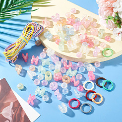 Diyキーホルダー作成キット  アクリルビーズ入り  合金スプリングゲートリングとポリエステル＆スパンデックスコード  ミックスカラー  18~19x6~19x12~13mm  穴：6.5mm&nbsp;DIY-TA0014-96