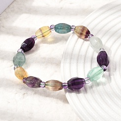 Natural Rainbow Fluorite Faceted Lantern Beaded Stretch Bracelets with Seed Beads for Women&nbsp;GG-CBA3F02-02