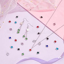 48Pcs 8 Colors Electroplated Natural Quartz Stainless Steel Faceted Heart Charms&nbsp;STAS-UN0056-89