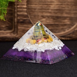 オルゴナイトピラミッド樹脂エネルギー発生器  レイキ天然アメジストチップと銅線入り、自宅オフィスデスク装飾用  85x85x60mm&nbsp;PW-WGA9595-01