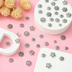 10 スタイルのチベットスタイル合金ビーズキャップ  花  アンティークシルバー  6~14mm  穴：1.3~2mm  約100個/袋  10スタイル/10個&nbsp;TIBE-YW0001-47AS