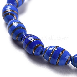 手作りゴールドパウダー入りランプワークビーズ  オリーブ  ブルー  16.5x10.5mm  穴：2~2.4mm  約25個/連  15.94インチ（40.5cm）&nbsp;LAMP-F020-35C