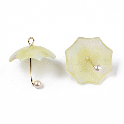 アクリルパーツ  金メッキ真鍮ループとABSプラスチックイミテーションパール付き  傘  淡いチソウ  20~21x20x20mm  穴：1.6mm&nbsp;X-KY-S163-093A-04
