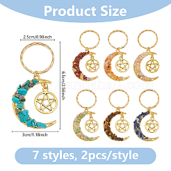 14Pcs 7 Styles Chakra Theme Moon & Star Alloy Gemstone Keychain&nbsp;KEYC-DC00033