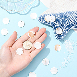 32Pcs Flat Round/Disc Natural Freshwater Shell Pendants&nbsp;SHEL-SC0001-98A