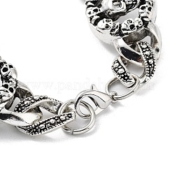 レトロ合金スカルリンクチェーンブレスレット女性男性用  アンティークシルバー  7-7/8インチ（20cm）&nbsp;BJEW-L684-007AS