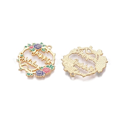メッキ合金エナメルチャームラック  カドミウムフリー＆ニッケルフリー＆鉛フリー  ライトゴールド  ハッピーホリデーという言葉が書かれた花  ミディアムスレートブルー  29.5x29x2mm  穴：1.8mm&nbsp;ENAM-N056-369KCG-02