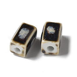 手作りの陶器ビーズ  直方体の  ブラック  12~13x7~7.5x7~7.5mm  穴：2.5mm&nbsp;PORC-L080-D09