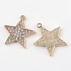 合金ラインストーンペンダント  スター  ライトゴールド  26x24x2.5mm  穴：2mm&nbsp;ALRI-Q065-31LG