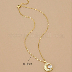 Moon & Heart 304 Stainless Steel Micro Pave Clear Cubic Zirconia Pendant Necklaces&nbsp;FS-WG967E3-01