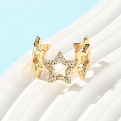 女性用真鍮マイクロパヴェクリアキュービックジルコニアカフリング  18KGP本金メッキ  スター  0.49インチ（1.25cm）&nbsp;RJEW-D307-01G-A