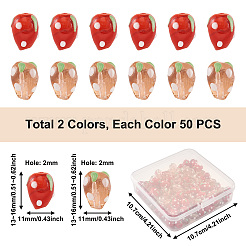 100Pcs 2 Colors Handmade Lampwork 3D Strawberry Beads&nbsp;LAMP-CD0001-14