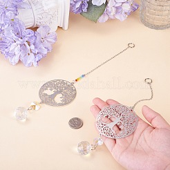 2Pcs 201 Stainless Steel Tree of Life Shape & Rainbow Crystal Glass Hanging Suncatcher&nbsp;HJEW-TA00446