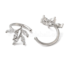 真鍮マイクロパヴェクリアキュービックジルコニアカフイヤリング（女性用）  葉  プラチナ  15x13mm&nbsp;EJEW-B057-01P