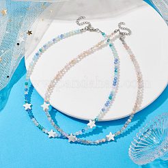 2Pcs 2 Color Glass & Natural Shell Star Beaded Necklaces Set&nbsp;NJEW-JN04646-02