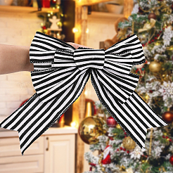 Black and White Stripes Pattern Linen Bowknot Display Decoration&nbsp;AJEW-WH0258-687