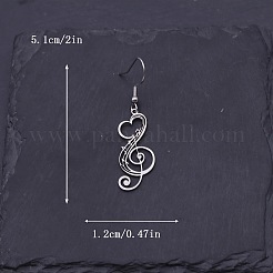 304ステンレススチールダングルイヤリング  心のある音符  ステンレス鋼色  51x12mm&nbsp;WG172C5-02