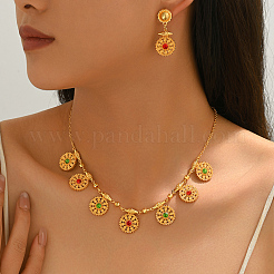 Vintage Alloy Colorful Cubic Zirconia Round Dangle Stud Earrings & Pendant Necklaces Sets for Women&nbsp;OK2942