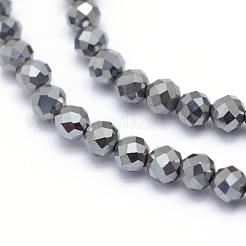 テラヘルツストーンビーズ連売り  多面カット  ラウンド  4mm  穴：0.5mm  約96個/連  38cm&nbsp;G-E411-15-4mm