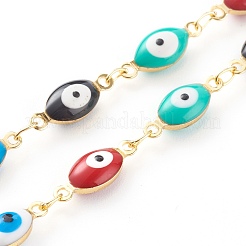 Brass Enamel Evil Eye Link Chain Bracelets & Necklaces Jewelry Sets&nbsp;SJEW-JS01185