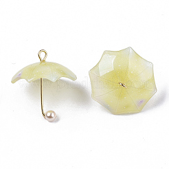 アクリルパーツ  金メッキ真鍮ループとABSプラスチックイミテーションパール付き  傘  淡いチソウ  20~21x20x20mm  穴：1.6mm&nbsp;X-KY-S163-093A-04