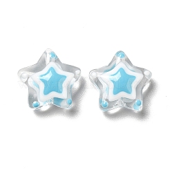 エナメルビーズ付きガラス  スター  ディープスカイブルー  12~13x12~13x6~6.5mm  穴：0.9~1.2mm&nbsp;LAMP-M011-01A