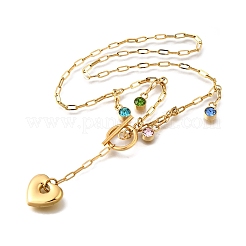 304 Stainless Steel Pave Colorful Cubic Zirconia Heart Pendant Necklaces for Women&nbsp;NJEW-S450-01G