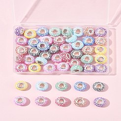 50 個 10 色不透明樹脂ヨーロピアンビーズ  大穴ビーズ  銀色メッキの真鍮芯のロンデル  ミックスカラー  14x7.5mm  穴：5mm  5個/カラー&nbsp;RESI-FS0002-19