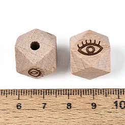 レーザー彫刻されたブナ材のファセットビーズ  スターカットラウンドビーズ  目  パパイヤホイップ  16x16x16mm  穴：3.8mm&nbsp;WOOD-T033-10A