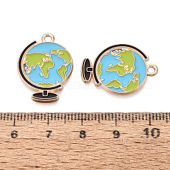 合金エナメルチャーム  地球儀チャーム  ライトゴールド  黄緑  23x17x1mm  穴：1.6mm&nbsp;ENAM-Q004-01KCG-20