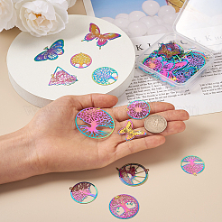 48Pcs 12 Styles Ion Plating(IP) 201 Stainless Steel Filigree Pendants&nbsp;STAS-BY0001-07