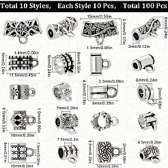 10スタイルのチベットスタイルの合金チューブベイル100個。  ループベイル  柱と花とチューブ  アンティークシルバー  7~11.5x4.5~15x4~9mm  穴：1.4~2mm  内径：2.5~6mm  10個/スタイル&nbsp;FIND-SC0008-40