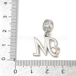 真鍮ヨーロッパダングルチャーム  ハート文字の大きな穴のペンダント  プラチナ·ゴールデン  文字m  25.5~30.5mm  穴：6mm&nbsp;KK-Z097-01M-GP