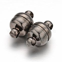 ループ付き真鍮製マグネットクラスプ  オーバル  ガンメタ色  12x7mm  穴：1.5mm&nbsp;KK-H361-B