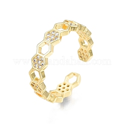 Clear Cubic Zirconia Hexagon Wrap Open Cuff Ring&nbsp;RJEW-N030-20