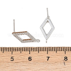 真鍮マイクロパヴェクリアキュービックジルコニアロンバススタッドピアス金具  カン付き  プラチナ  17x8.5mm  穴：1~1.2mm  ピン：0.8mm&nbsp;KK-Z133-02P-03