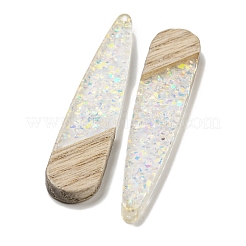 ウッドペンダント  樹脂と金箔  ティアドロップ  クリアAB  53.5x11x4mm  穴：1.5mm&nbsp;FIND-B042-05B